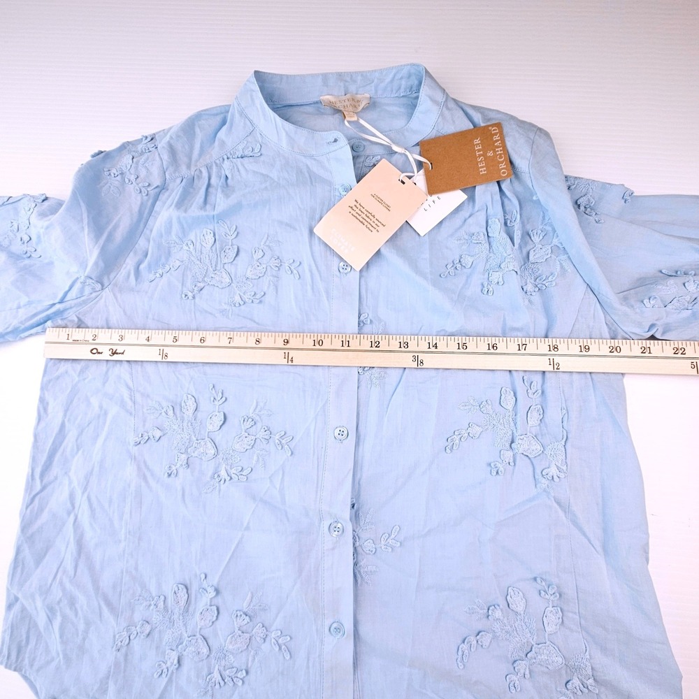 Hester & Orchard Blue Floral Embroidered Cotton Button Down Top S AF360001 - Picture 5 of 10